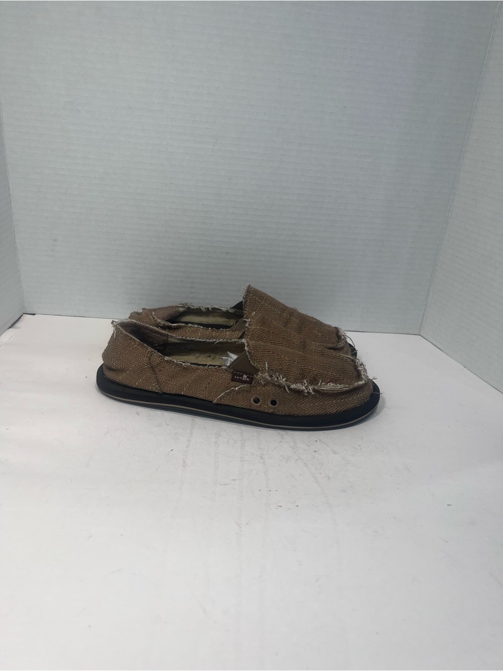 Sanuk Women's Frayed Canvas Slip-On Flats in Brown